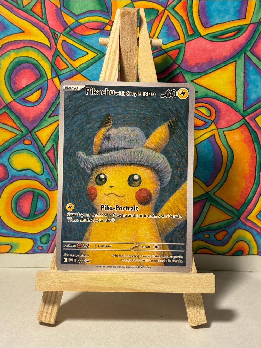 Pikachu with Grey Felt Hat Collectible Pokemon Fan Art Card Van Gogh Portrait
